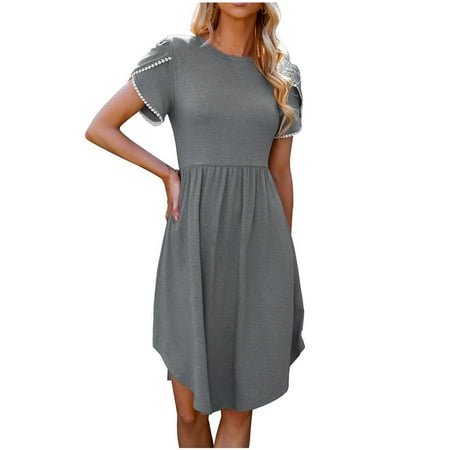 

Pink Dress White Dress Women Sexy Women s Fashion Petal Sleeve Short Sleeve Solid O Neck A-Line Womens Mini Dress Maternity Dress for Photoshoot Prom Dresses for Teens Savings Clearance Gray M