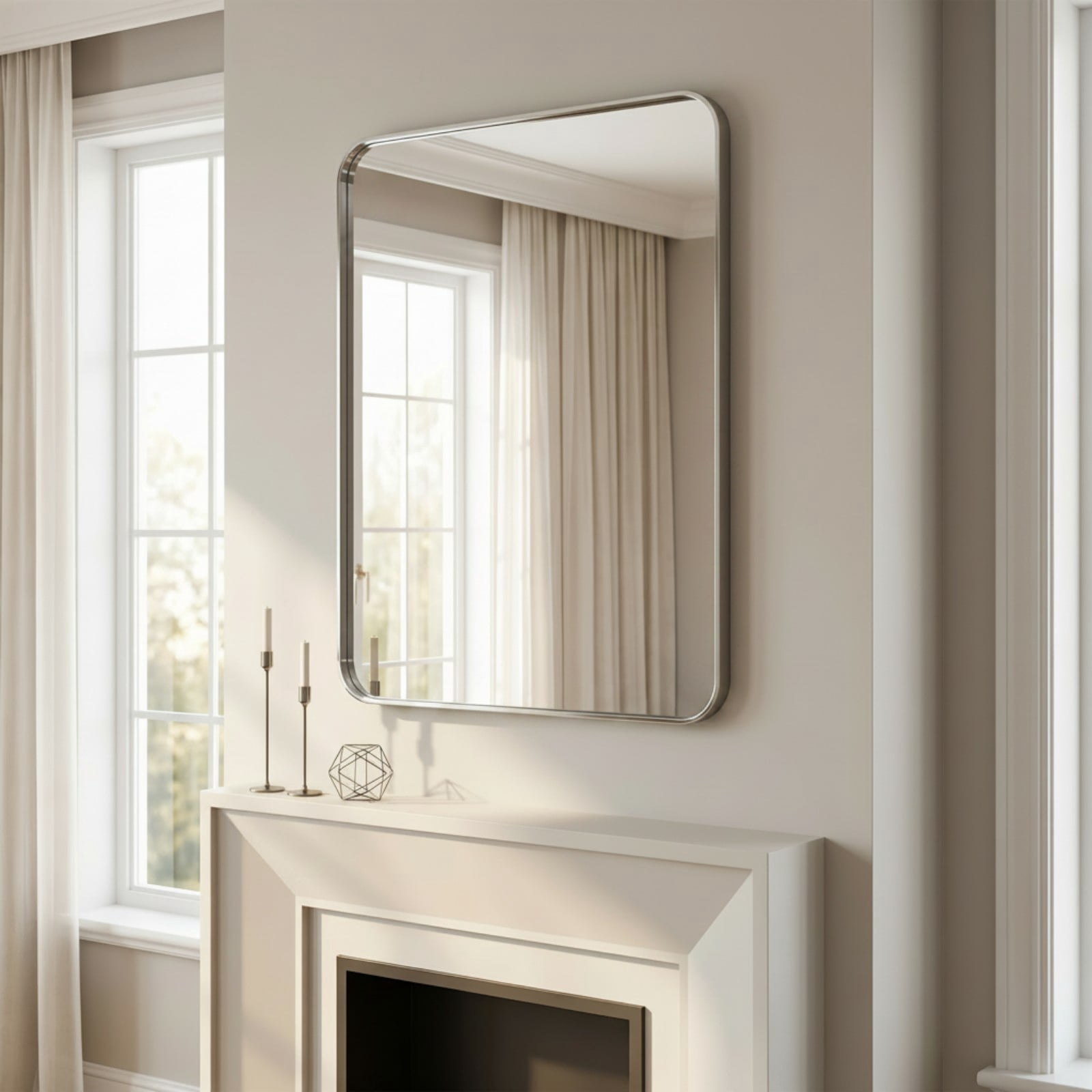 Gleamira 32"x40" Rectangular Bathroom Mirror Vanity Wall Mounted Mirror with Deep Frame, Silver