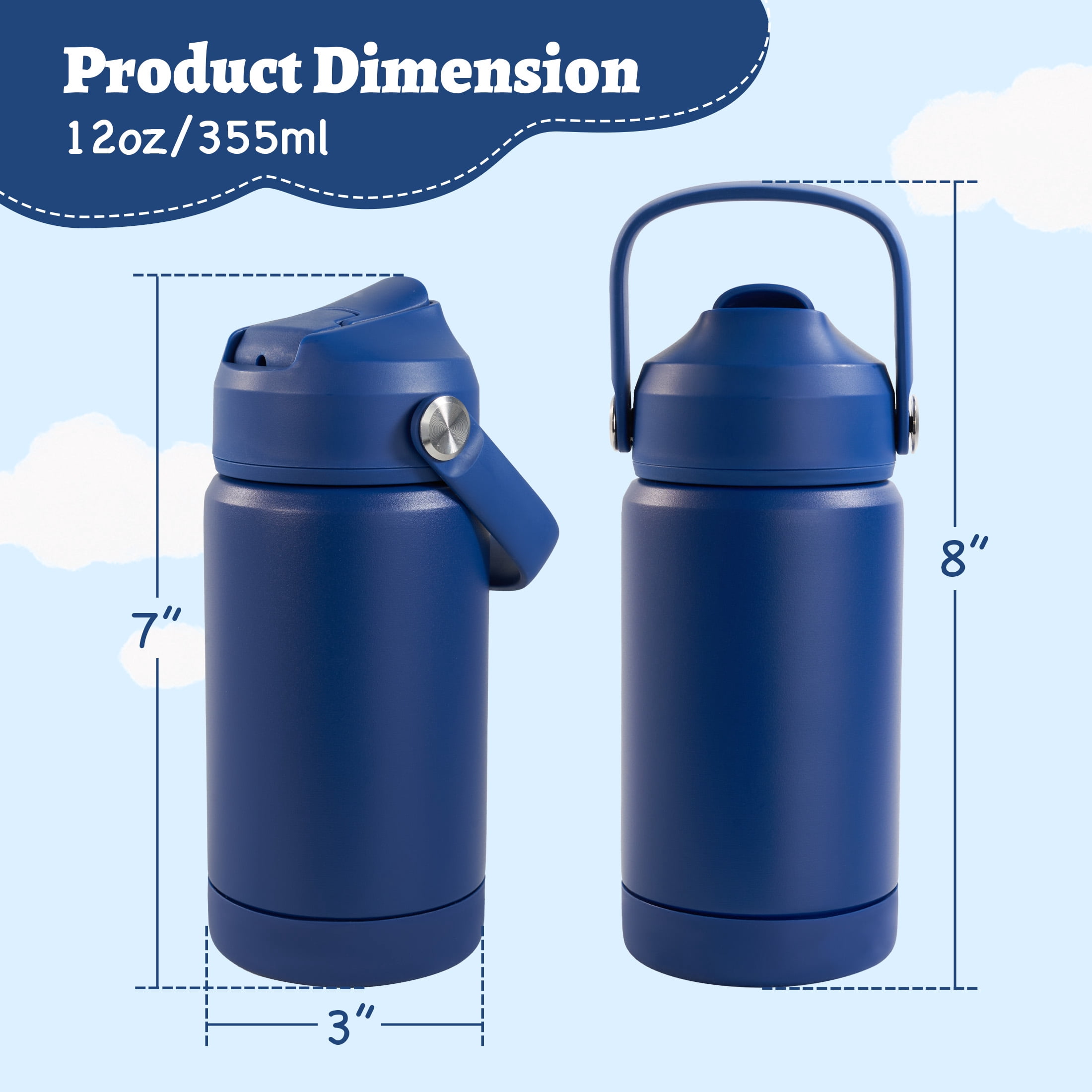 Hawsaiy 12oz Kids Stainless Steel Insulated Water Bottles, 4-Pack, BPA-Free, with Straw and Handle