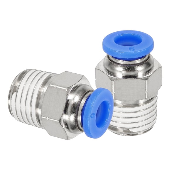 2 Pcs NPT Push to Connect Air Fittings, Male Straight 6mm Tube OD x 1/4" NPT Thread Air Quick Connector, Blue