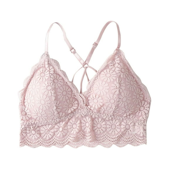 Yoga Sports Bra Women Ladies Fashion Comfortable Breathable No Underwire Lace Floral Bra Underwear V-Neck Seamless Bra Feature Hook and Eye Closure Soft Bra Style Y-604 , Pink-a One Size