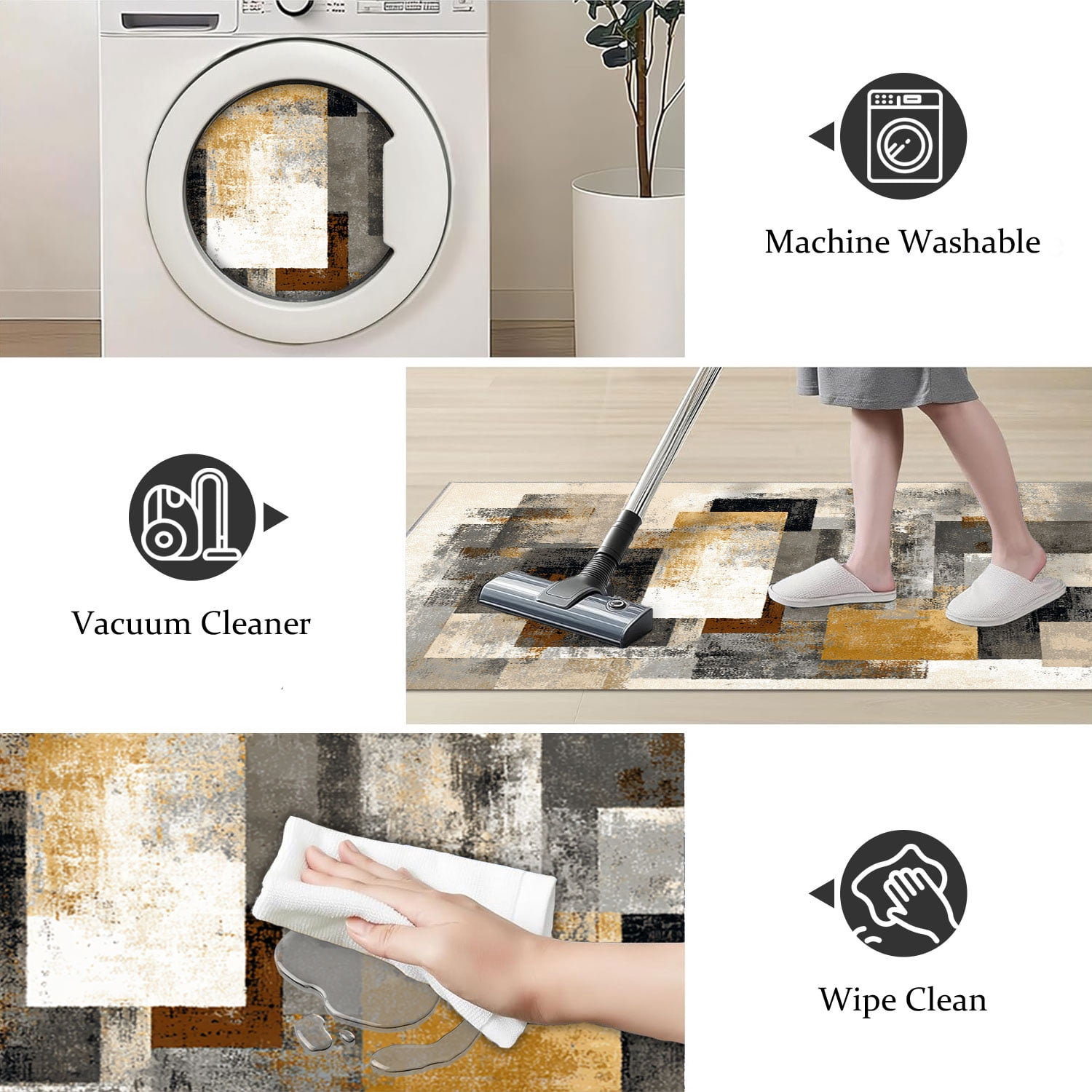 3 Piece Kitchen Rug Set, Non-Slip And Washable, Abstract Pattern Kitchen Hallway Rug, Soft And Comfortable, Suitable For Sinks, Floors, Entrances, Hallways and Bathrooms