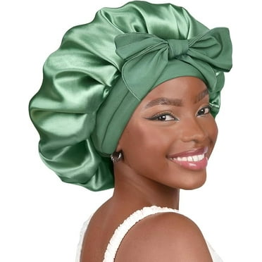 MRSXXNTY Silk Bonnet for Sleeping Silk Sleep Cap Double Layer Hair Bonnet with Elastic Tie Band for Curly Hair Night Cap - Grass Green