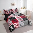 thumbnail image 4 of Manfei Eat Sleep Hockey 7pcs Bedding Comforter Set for Boys, Stripes Abstract Queen Bedding Sets, Grey Red Patchwork Plaid Reversible Queen Sheet Sets, Luxury Bedroom Decor, 4 of 8