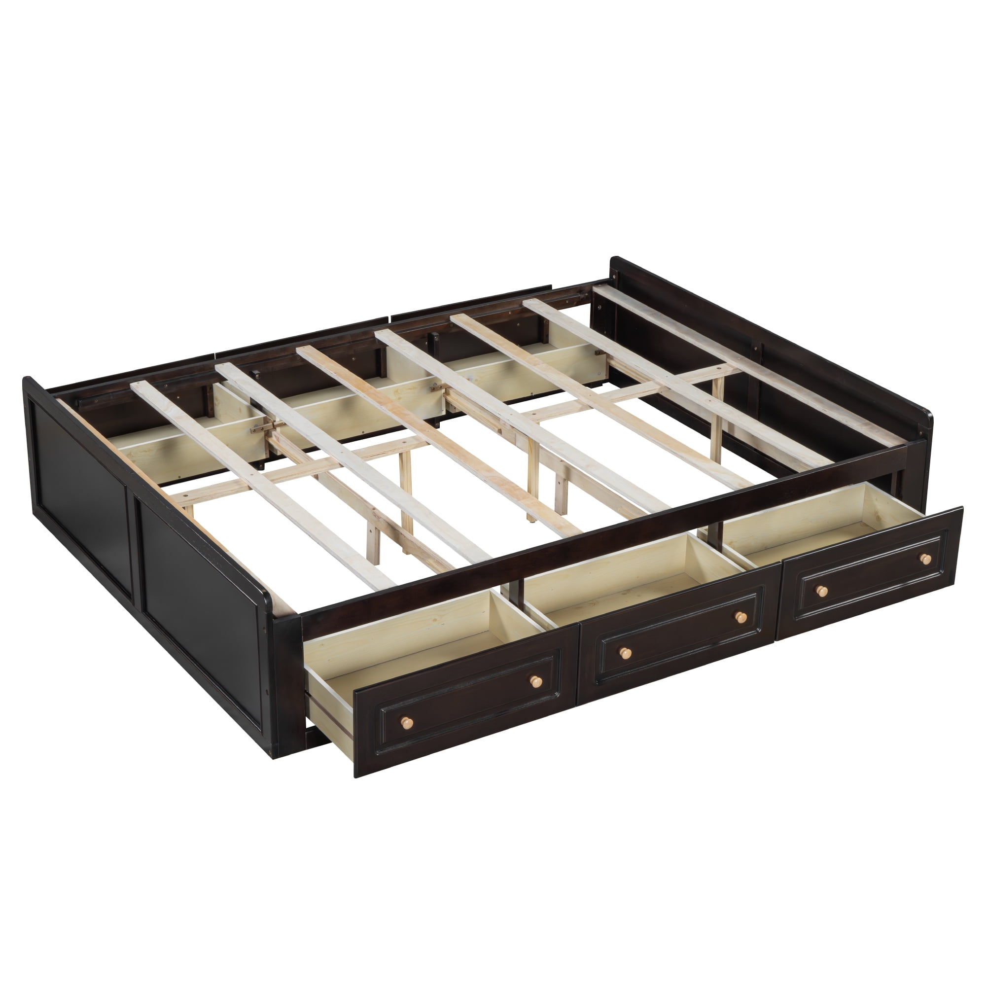 Euroco Wood Queen Size Platform Bed with 6 Drawers for Living Room, Espresso