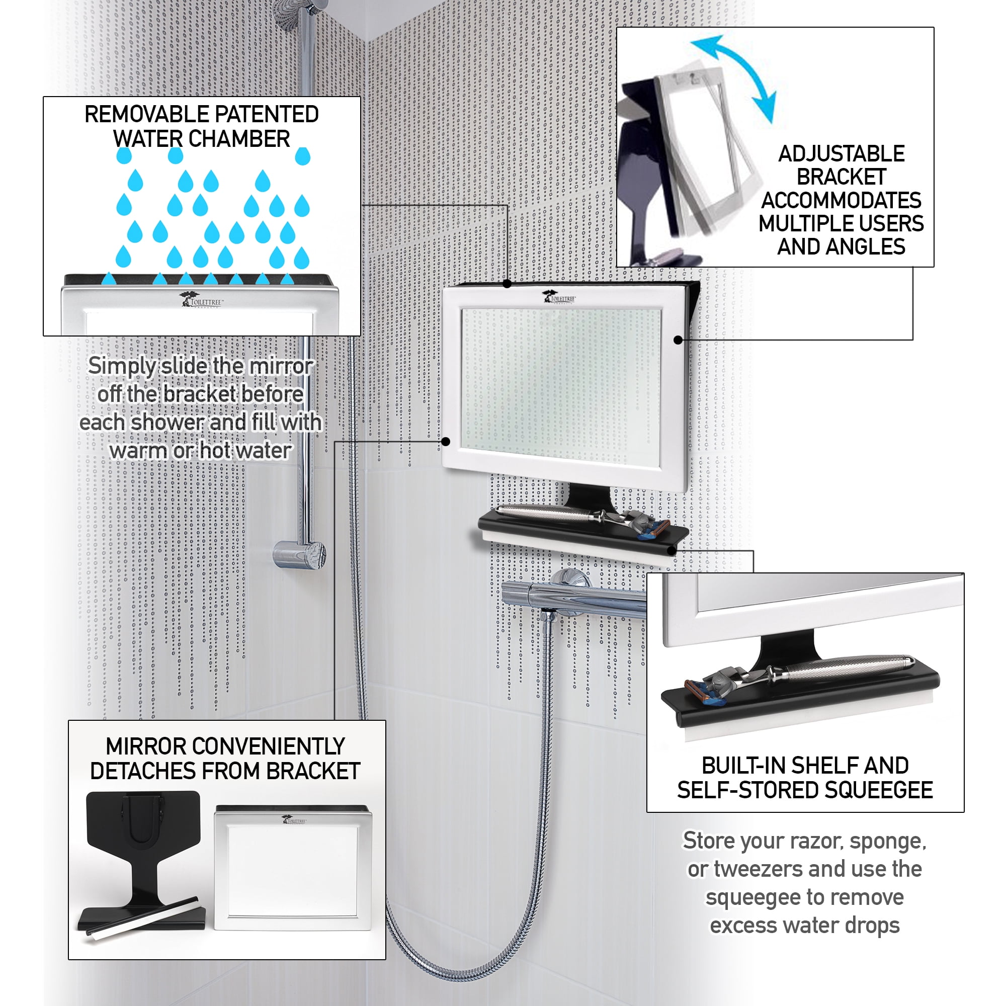Fogless Shower Mirror With Squeegee By Toilettree Products Guaranteed Not To Fog Designed Fall Silver