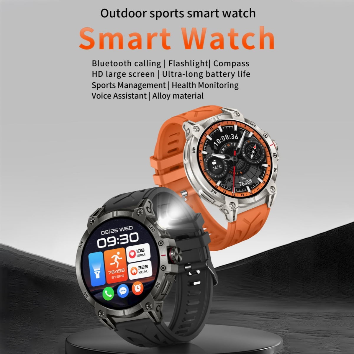 AIEK KC89 Smart Watch 760mah Large Battery life About7-10 days With Flashlight 1.85 inch Men Outdoors Sports Fitness Tracker Outdoor Sports Smartwatch