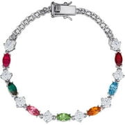 "Quick Ship Gift" - Family Jewelry Personalized Mother's Marquise-Shaped Birthstone Rhodium-Tone Bracelet