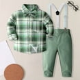 thumbnail image 2 of RTKFRFLM Christmas Boys Outfits Sets Winter Boys Outfits Sets Stylish Long Sleeve Checkered Shirt And Suspender Pants Set Young Gentlemen And Everyday Wear Casual Wear Clothing Sets,Size 5, 2 of 6
