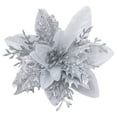 thumbnail image 2 of Gold Glitter Artificial Flower Picks – Small Three-Leaf Faux Floral Spray for Holiday Tree, Wreath & Wedding Decoration,Silver,1PC, 2 of 4