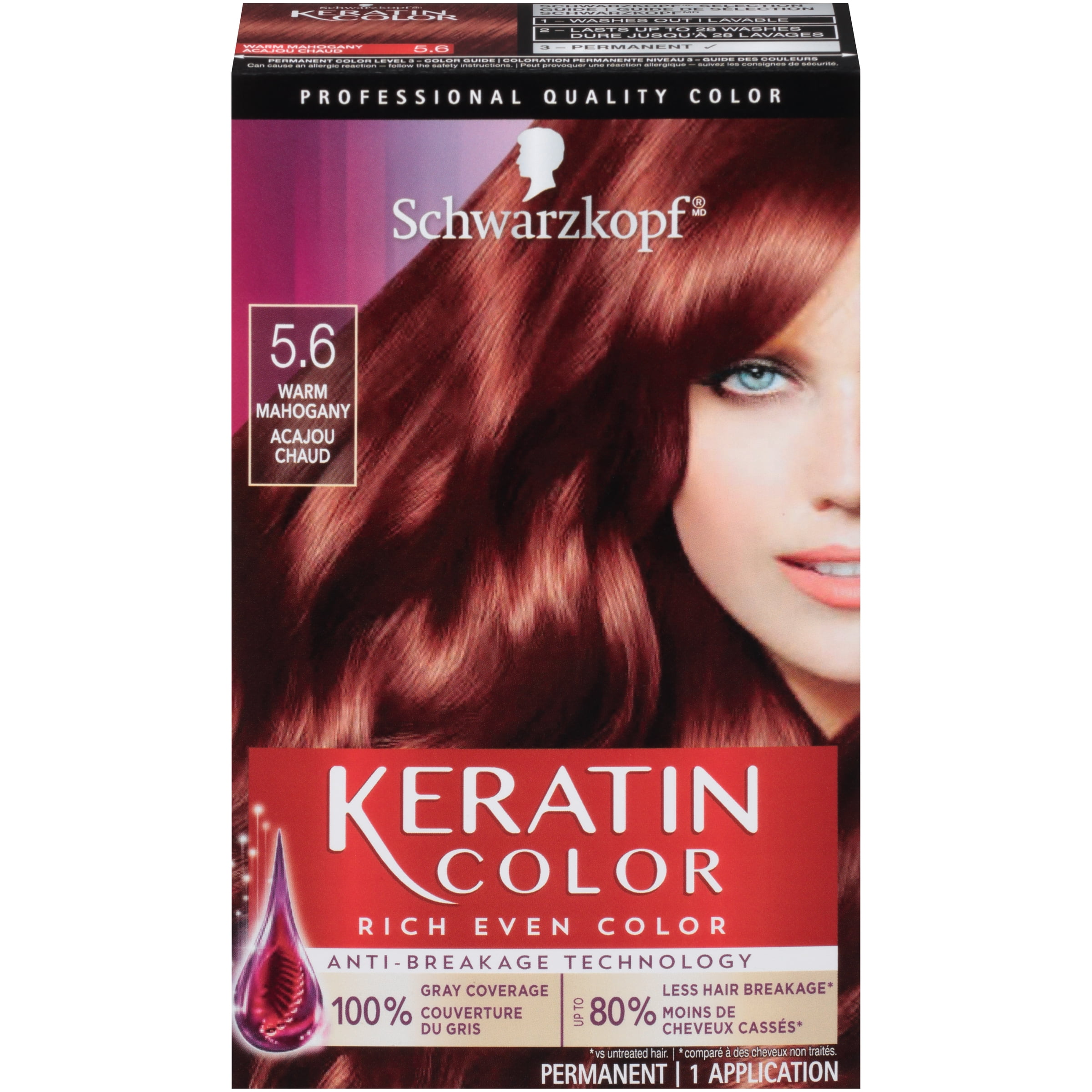 Schwarzkopf Keratin Color Permanent Hair Color Cream,  Warm Mahogany -  