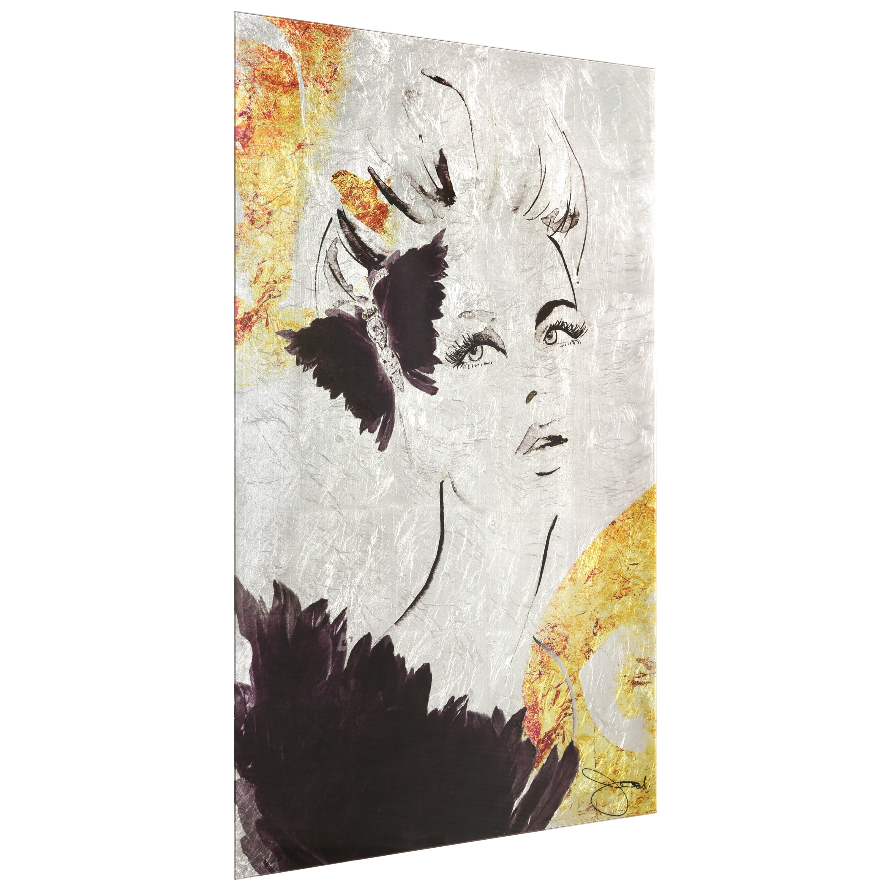 "Gold Woman 2" Reverse Printed Tempered Glass with Silver Leaf