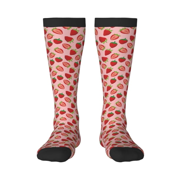 Fotbe Strawberries Calcetas Divertidas Estampadas para Hombre y Mujer, Calcetas de Algodón hasta la Rodilla para Caminar, Correr, Enfermería y Embarazo