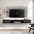 thumbnail image 2 of FITUEYES Modern Floating TV Stand with Power Outlet, 70 inch Wall Mounted Shelf Under TV with 2 Rattan Doors for Living Room, Bedroom,Black, 2 of 7