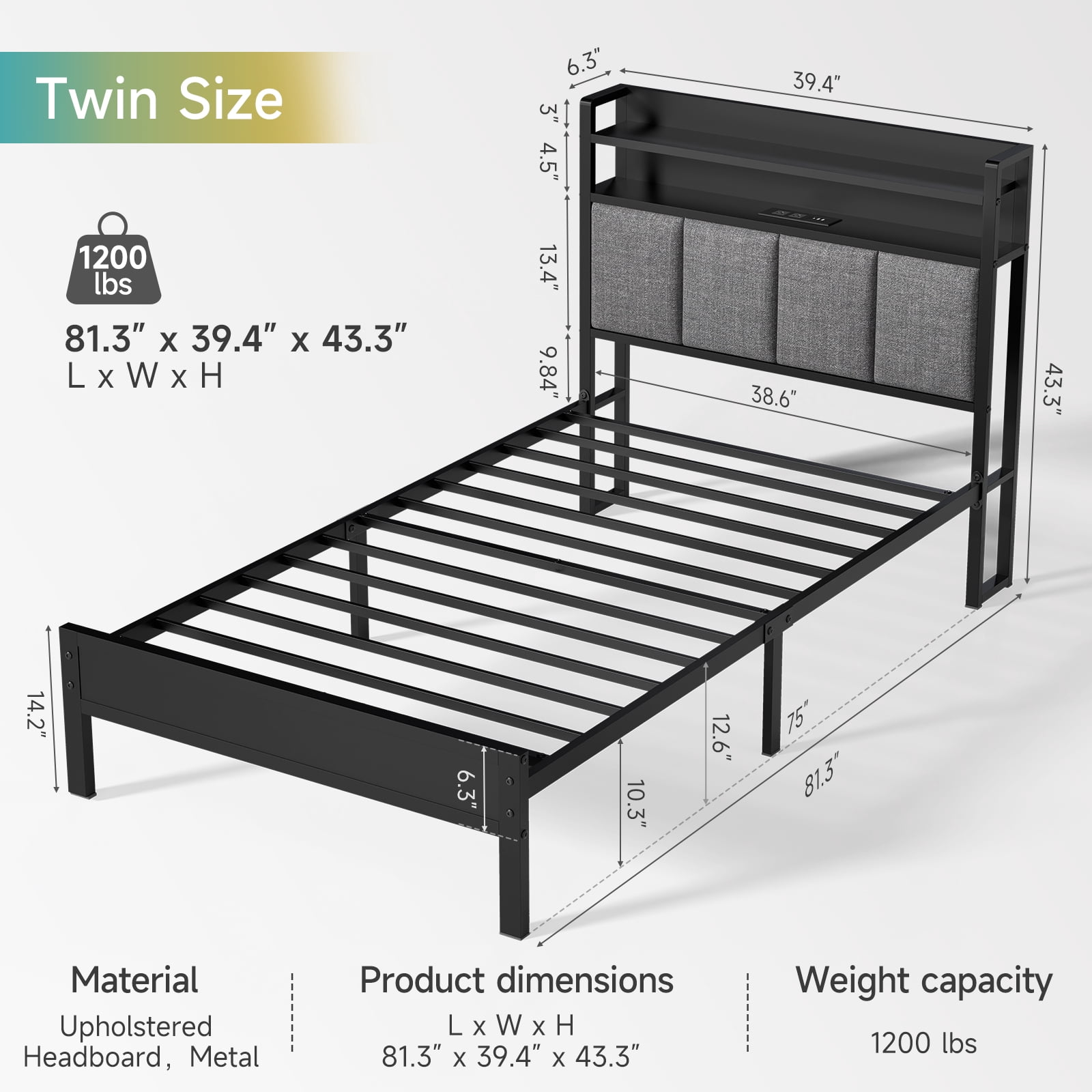 Z-hom Storage Metal Platform Bed Frames with LED Light, Twin