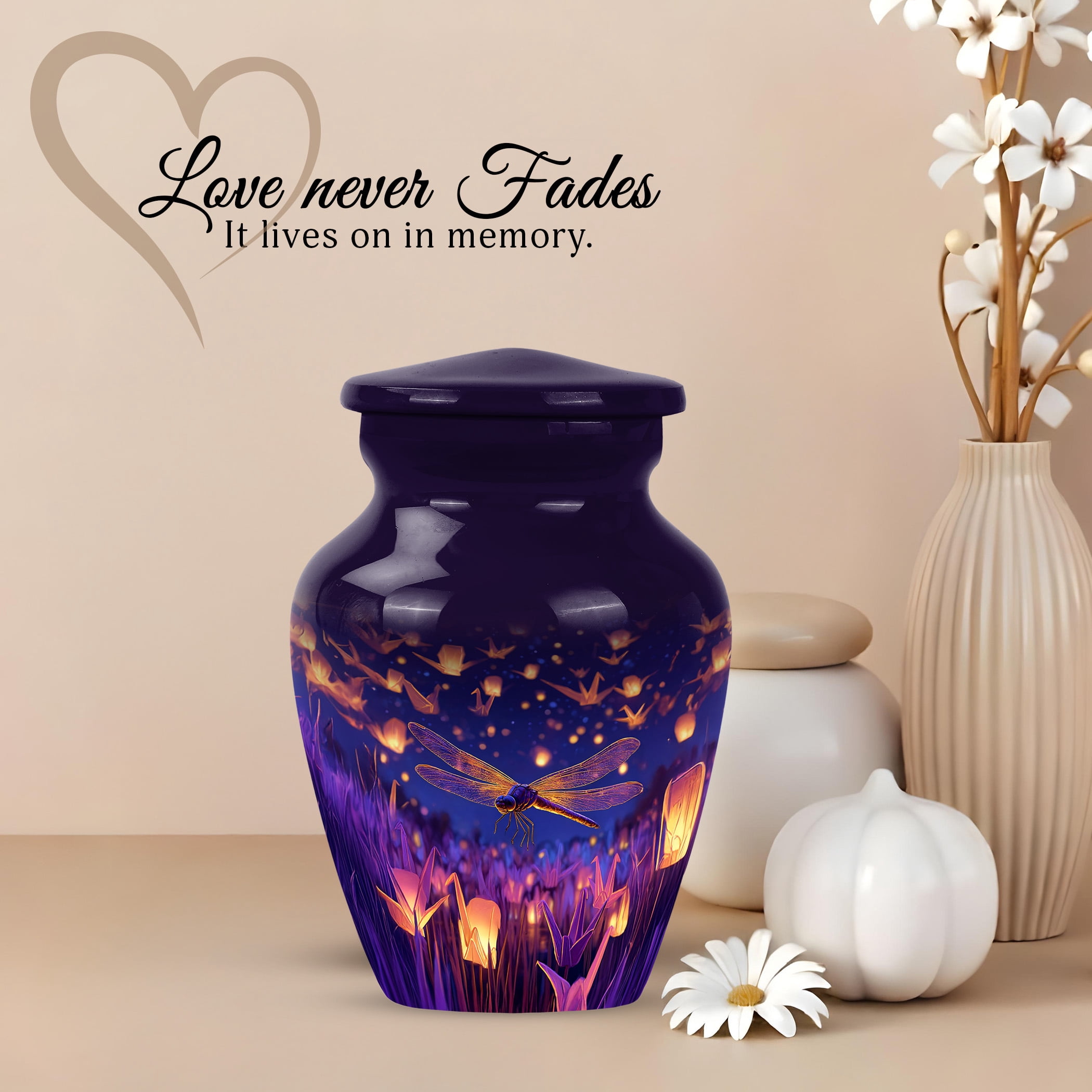 JAGSHASHI Dragonfly Mini Keepsake Sharing Urn – Small Cremation Urns For Human Ashes or Pet Ashes – Funeral Token Urn with Velvet Box – A Perfect Memorial Tribute for Families (Purple 3 Inch)