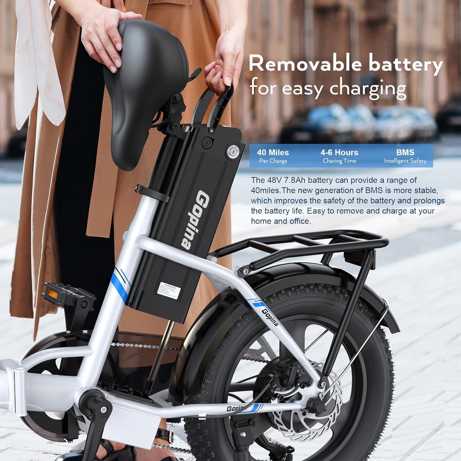 Vivi Electric Bike 16" x 3.0 Fat Tire Electric Bike 48V 350W Adult Folding Electric Cruiser Bike Step-Through Electric Bike 19.8MPH Commuter Electric Bike, UL2849 Certified