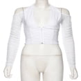 thumbnail image 4 of MesaSe T-Shirt Court à Manches Longues pour Femmes en Patchwork de Maille, Col Licou, Col en V, 4 of 6