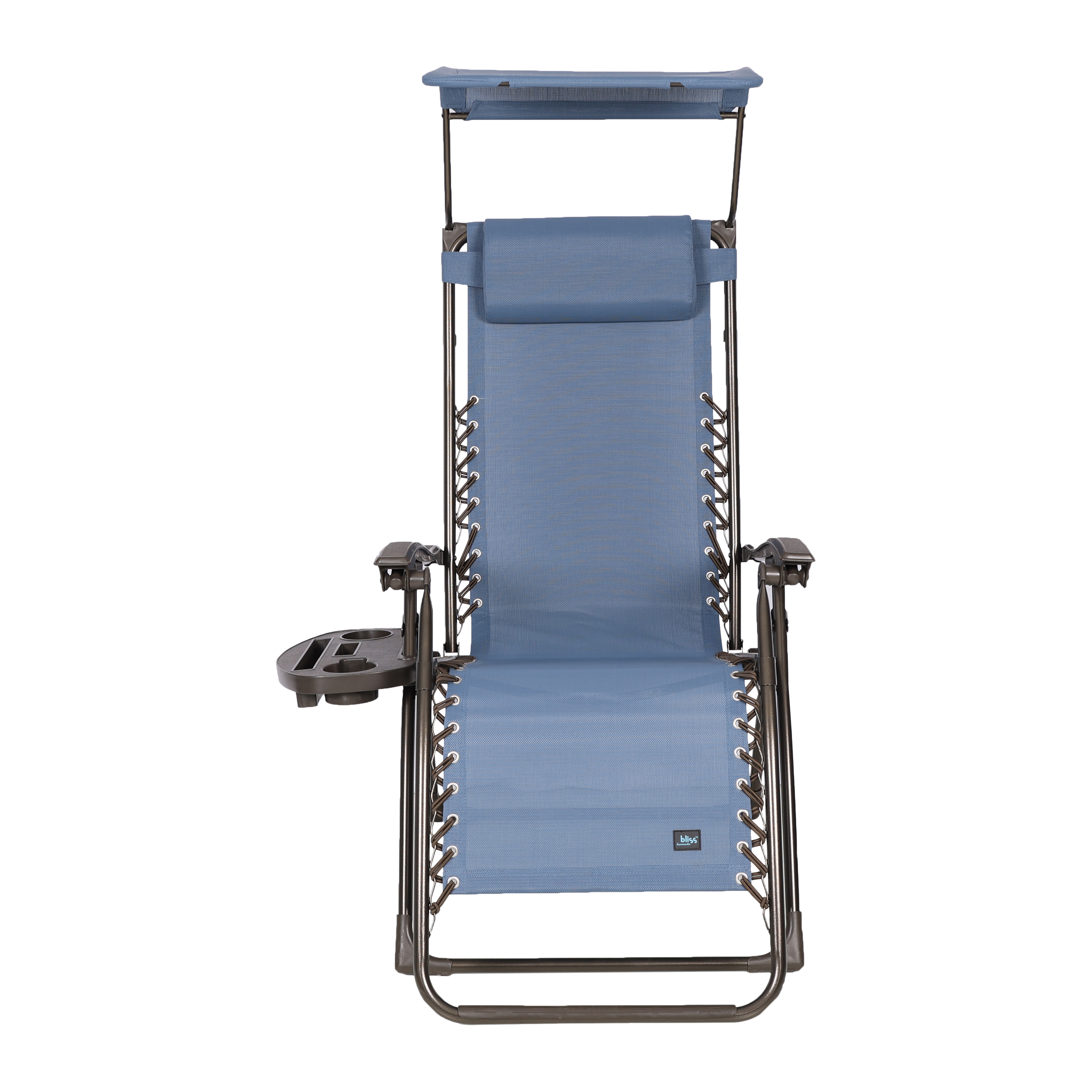 Bliss Hammocks 26" Wide Base Model Zero Gravity Chair w/ Canopy, Pillow, & Drink Tray Folding Outdoor Lawn, Deck, Patio Adjustable Lounge Chair, 300lbs. Weather and Rust Resistant, Denim Blue - image 2 of 4
