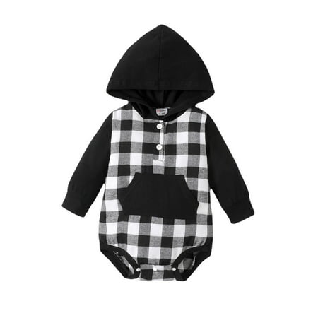 

ASEIDFNSA Babies And Toddler Clothes Boy One Month Baby Boys Girls Long Sleeve Plaid Patchwork Hooded Romper Bodysuit Clothes