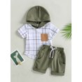 thumbnail image 2 of Bagilaanoe 2pcs Toddler Baby Boys Short Pants Set Plaid Print Short Sleeve Hoodie Tops + Shorts 6M 12M 18M 24M 3T Kids Casual Summer Outfits, 2 of 8