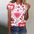 thumbnail image 4 of ChaoHeng Casual Blouses for Women Plus Size Summer Blouses for Women under $10.00 Women Valentine's Day Love Flower Printed Casual Printed Round Neck Top, 4 of 5