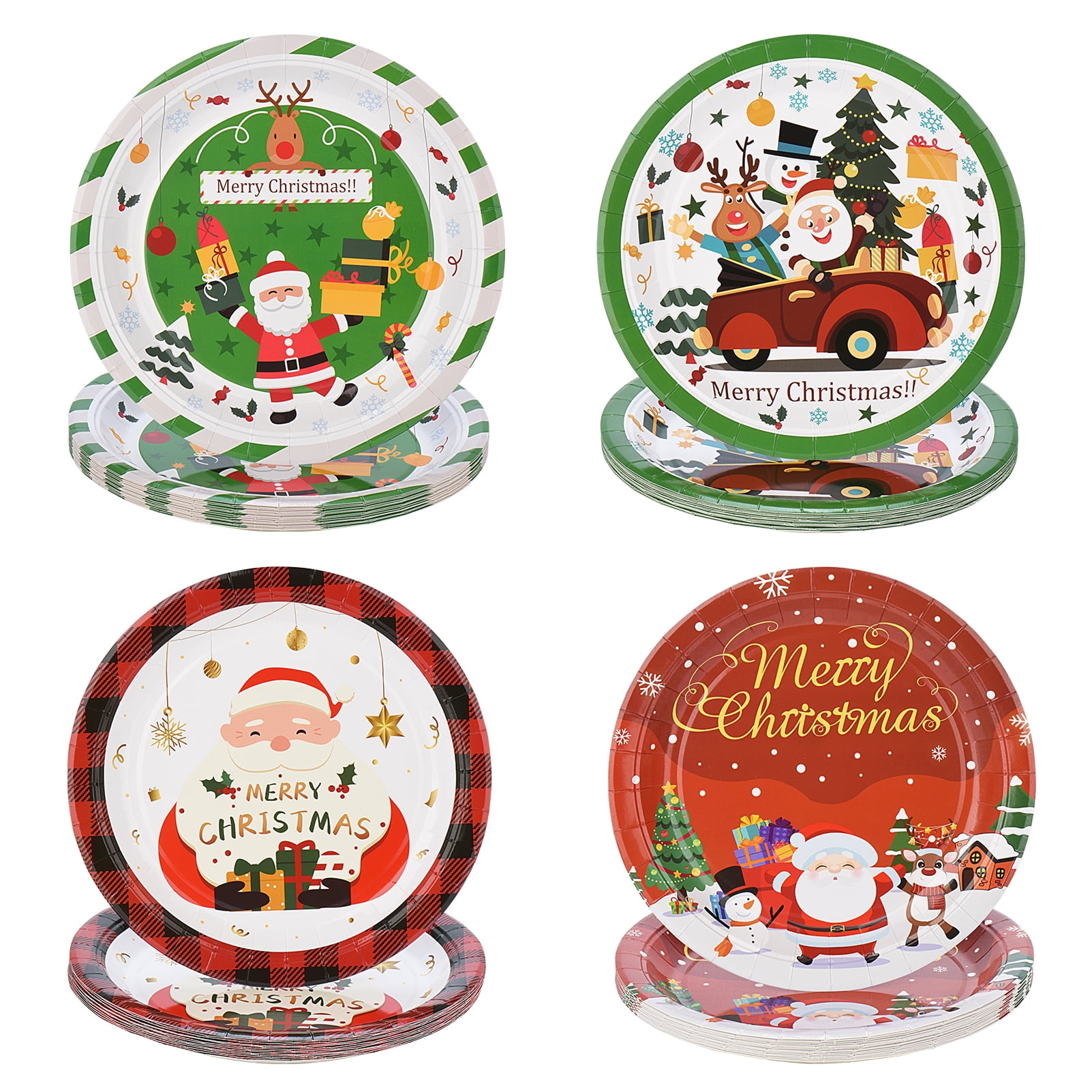 Whaline 125Pcs Christmas Party Tableware Set 7 and 9 Inch Santa Claus Paper  Plates 6.5 Inch Santa Belts Napkins Cute Xmas Disposable Cups and Red Fork