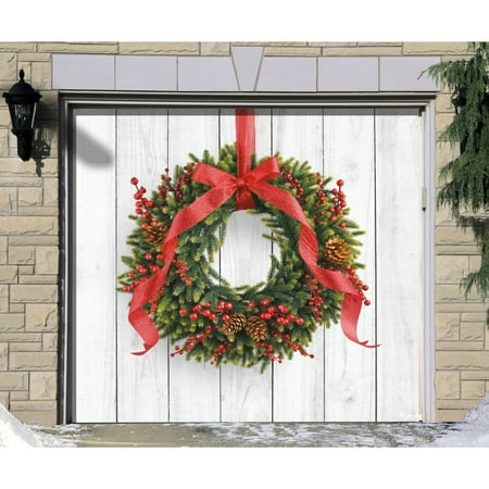 Showdown Displays 7' x 8' Red and Green Christmas Wreath Single Car Garage Door Banner