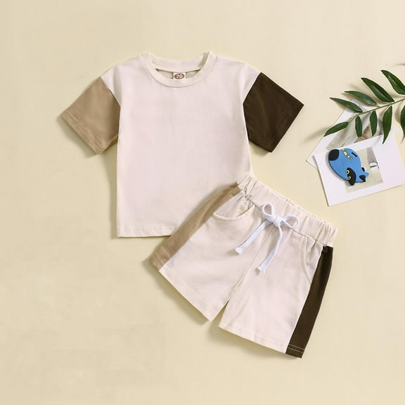 Spazoro Child's Boys Girls Outfit Sets, Dry Quickly Breathable and Thin Shirts and Shorts Spring Summmer Sport Running Suits for Toddler Boys Brown Size 0-6 Months