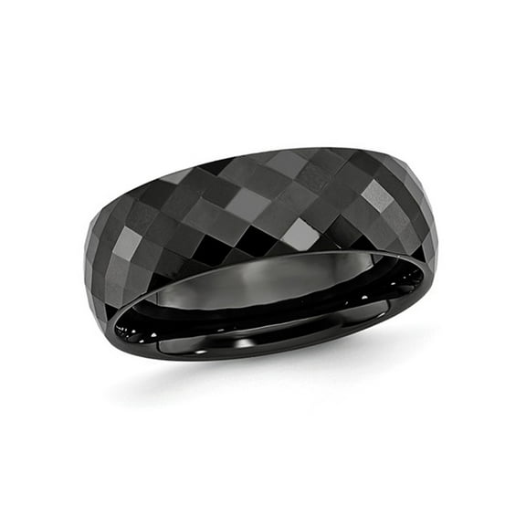 Gem & Harmony Mens Chisel 7.5mm Faceted Black Ceramic Wedding Band Ring for Men