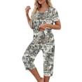 thumbnail image 7 of Women 2 Piece Capri Sets Short Sleeve V Neck Tops and Capris Pants Floral Print Lounge Set Womens Pajamas Sets, 7 of 7