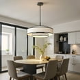 thumbnail image 2 of YANSUN 5-Light Black Modern Farmhouse Drum Chandelier with White Linen Shade for Dining Room Living Room Bedroom Ceilings, E12 Bulbs, 2 of 8