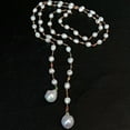 thumbnail image 2 of K-KED 51'' Freshwater White Keshi Pearl Mixed Color Cz Pave Chain Long Necklace, 2 of 8