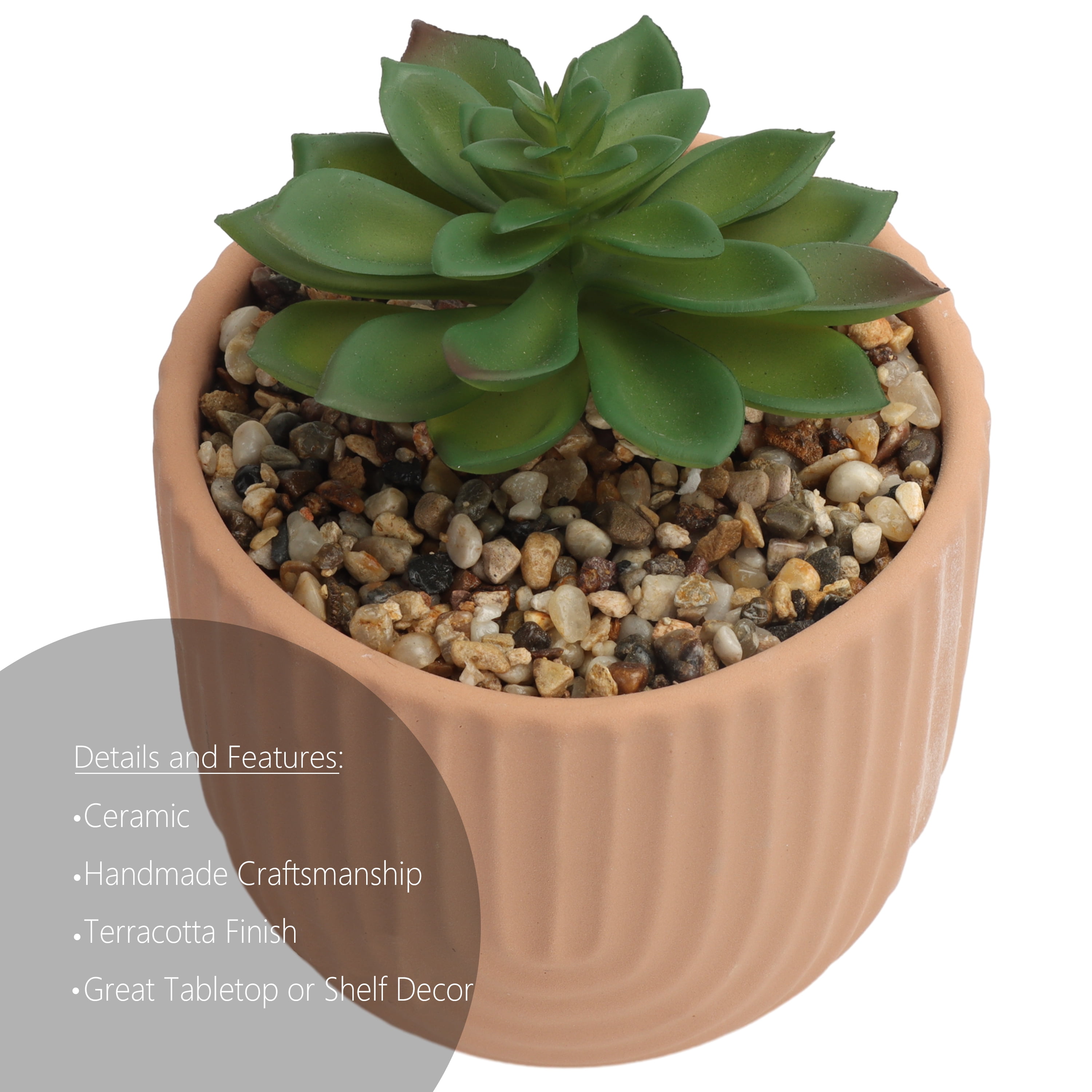 Home Decor Collection Indoor Arched Designed Terracotta 6.4" Pot with Faux Succulent Tabletop Décor