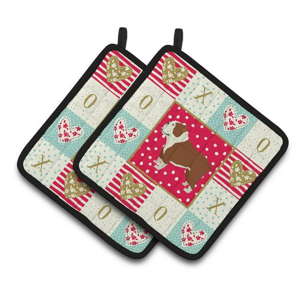 English Bulldog Love Pair of Pot Holders