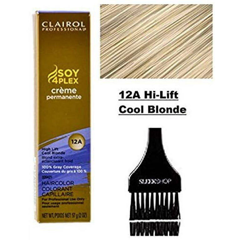 Clairol Soy4Plex Premium PERMANENT CREAM HAIR COLOR w Sleek Tint Brush 100 Gray Coverage Creme Permanente Professional Grey Haircolor DYE 12A Hi Lift Cool Blonde. Walmart