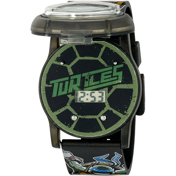 Reloj Digital para Niños Ninja Turtles con Tapa Pop Abierta/Carcasa, Luces LED Intermitent Accutime Accutime