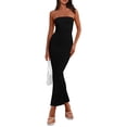 thumbnail image 1 of Vestido PRETTYGARDEN Maxi Bodycon Sin Tirantes Acanalado Negro Talla L, 1 of 6