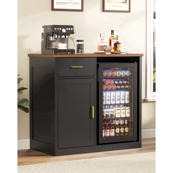 Furnivado 39" Modern Coffee Bar Cabinet with Mini Fridge Space, Black Buffet Sideboard with Drawer for Home