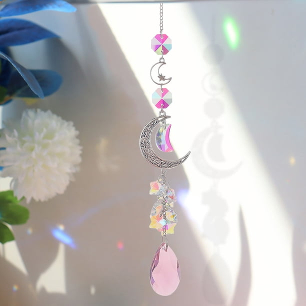 Crystal Diamond Wind Chimes Metal Hexagon Star Moon Adornos Decoración (Rosa) Ndcxsfigh Nuevos Originales