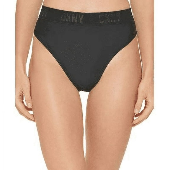 DKNY BLACK High-Waist Logo Bikini Swim Bottom, US Small