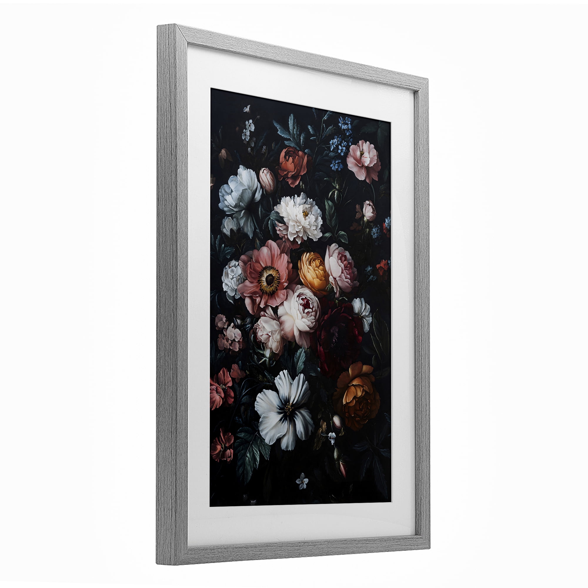 Stupell Industries Midnight Garden Velvet Florals Gray Framed Print Under Glass, design by Creative Studio
