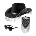 thumbnail image 2 of Sombrero de vaquero de ala ancha para adultos, cómodo sombrero para el sol para fiestas de baile y disfraces. Negro, 2 of 9