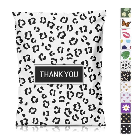 Zoyuepack Black Leopard Poly Mailers 14.5x19, 50 Pcs, Waterproof Self-Adhesive Tear Resistant Shipping Bags