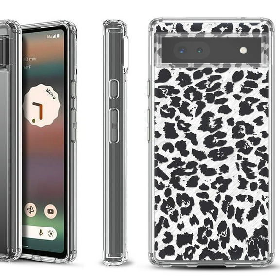 Shockproof Bumper Phone Case for Google Pixel 6a, by OneToughShield ® - Cheetah B/W