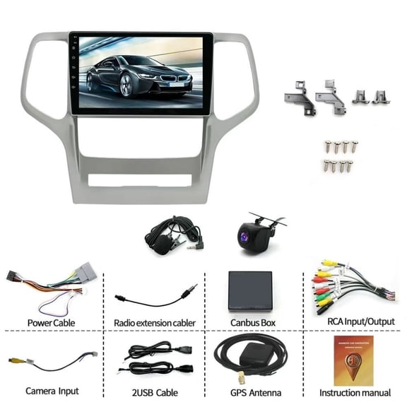 4 64G Car Stereo for Jeep Grand Cherokee WK 2008-2013 with Wireless CarPlay Android Auto 9inch Touch Screen Support Bluetooth RDS/FM GPS WiFi SWC