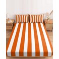 thumbnail image 2 of Twin Sze Fitted Sheet Set - Burnt Orange Striped 2 Piece Bedding Sets 16" Deep Pocket Fitted Sheet with 1 Pillowcase, Thanksgiving Orange White Stripes Brushed Microfiber Hotel Luxury Bed Sheets, 2 of 9