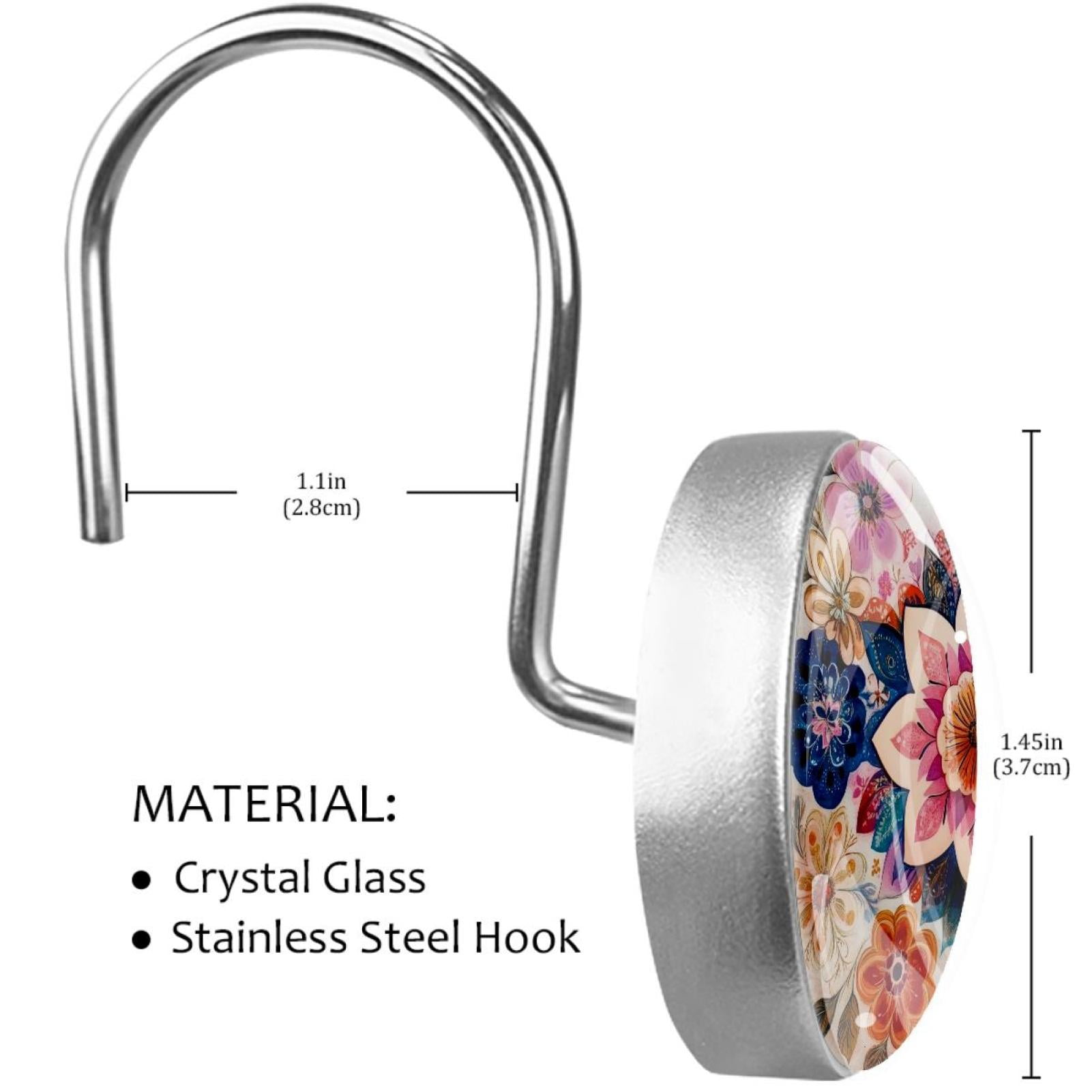 Hipple Florals Shower Curtain Hooks Round Crystal Glass, Set of 12 Shower Curtain Rings - Shower Hooks for Curtain Shower Rings