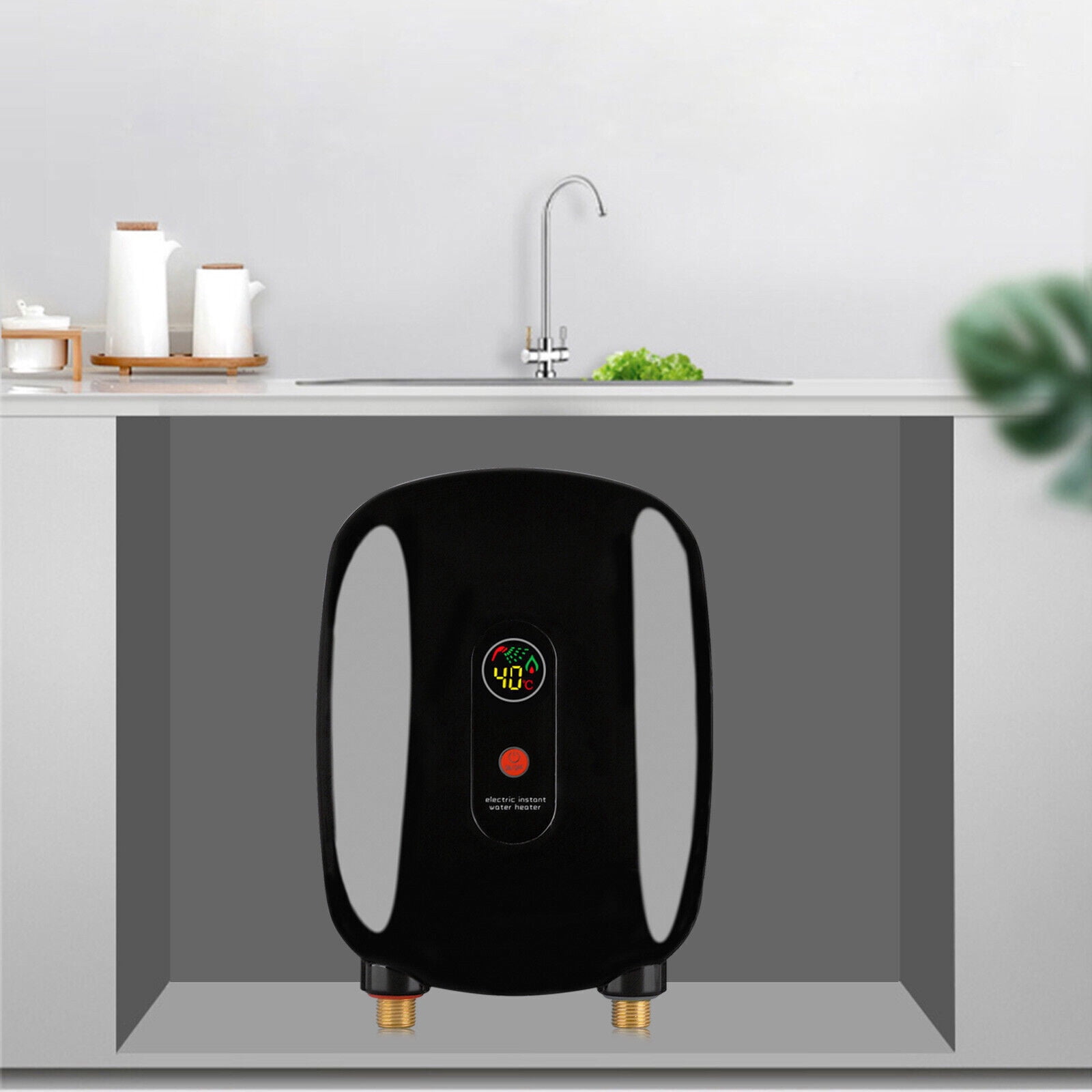 3000w Electric Instant Hot Water Heater Mini Tankless Heater Kitchen 68-126°F Ipx4 110v Black/Gold