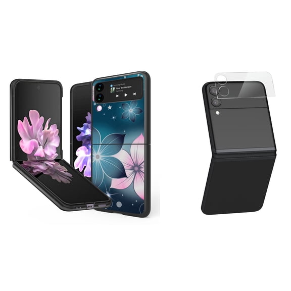Bemz Premium Bundle for Samsung Galaxy Z Flip 3 5G: Slim Snap-On Protector Case (Midnight Flowers), Rear Camera Glass Protector